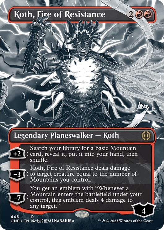 Koth, Fire of Resistance (Borderless Manga Step-and-Compleat Foil) [Phyrexia: All Will Be One] | Jack's On Queen