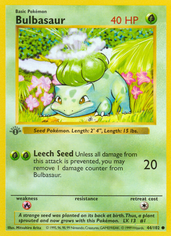 Bulbasaur (44/102) (Shadowless) [Base Set 1st Edition] | Jack's On Queen
