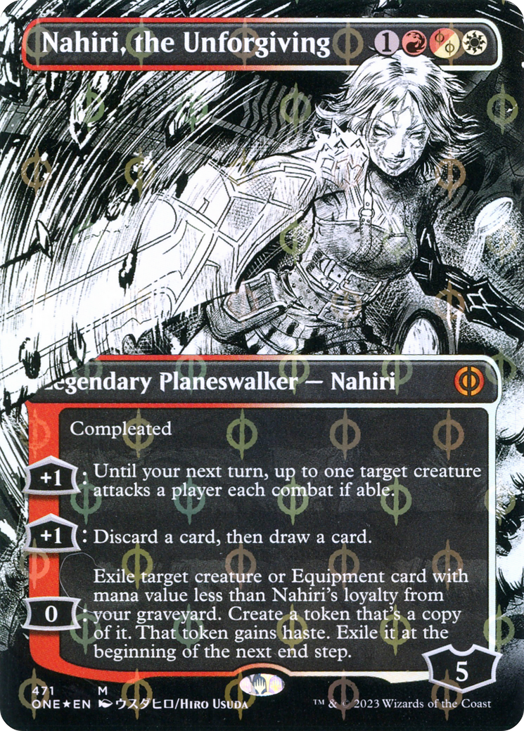 Nahiri, the Unforgiving (Borderless Manga Step-and-Compleat Foil) [Phyrexia: All Will Be One] | Jack's On Queen