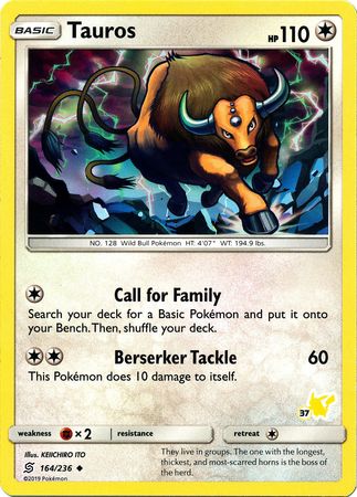 Tauros (164/236) (Pikachu Stamp #37) [Battle Academy 2020] | Jack's On Queen